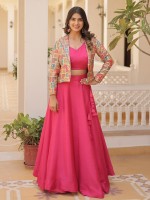 Hot Pink Chinon Koti Style Lehenga Choli